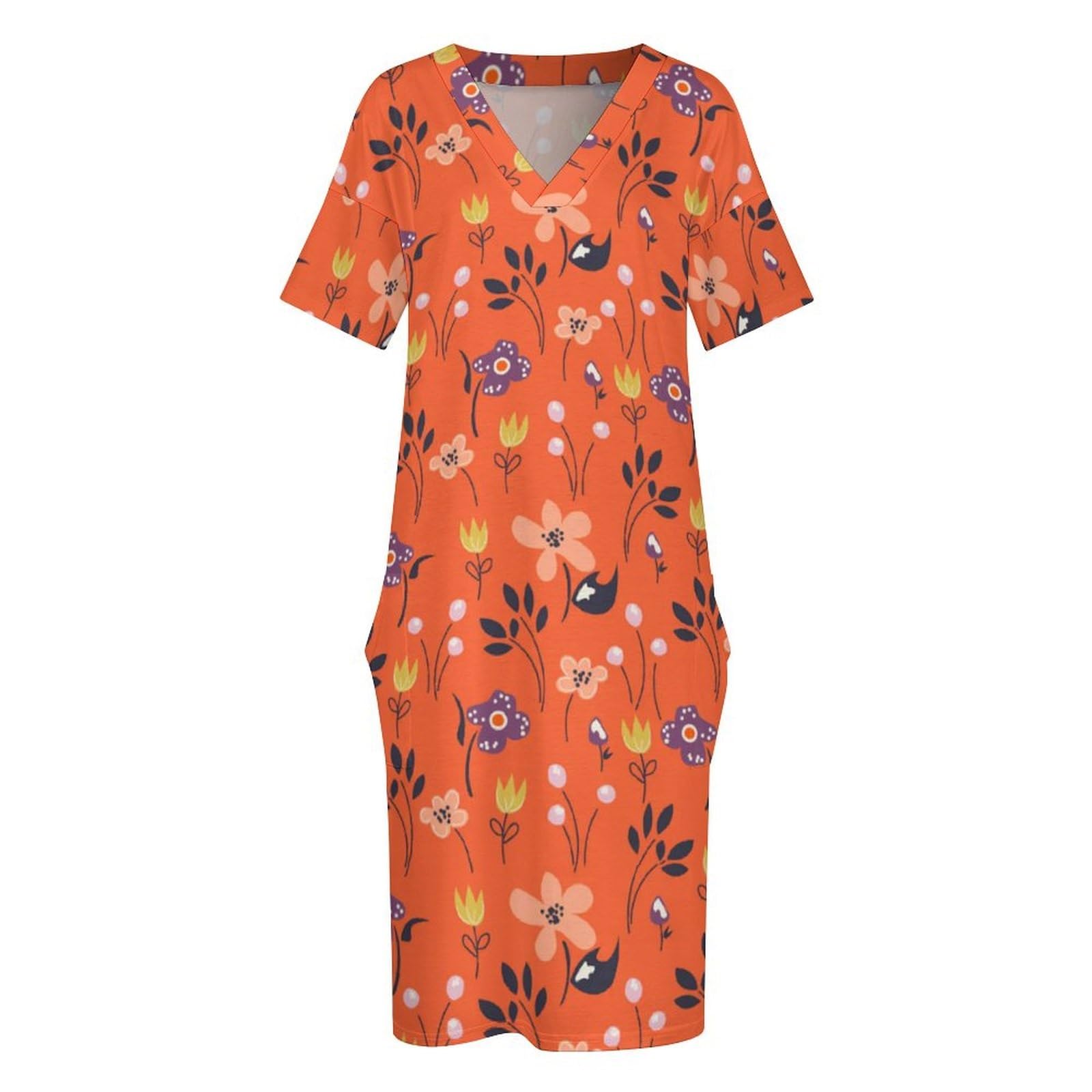 Vestido de Mujer Casual de Verano de Manga Corta, Moda Impresiones V Cuello Vestidos con Bolsillo, Vestidos Largos de Playa Talla Grande Suelto