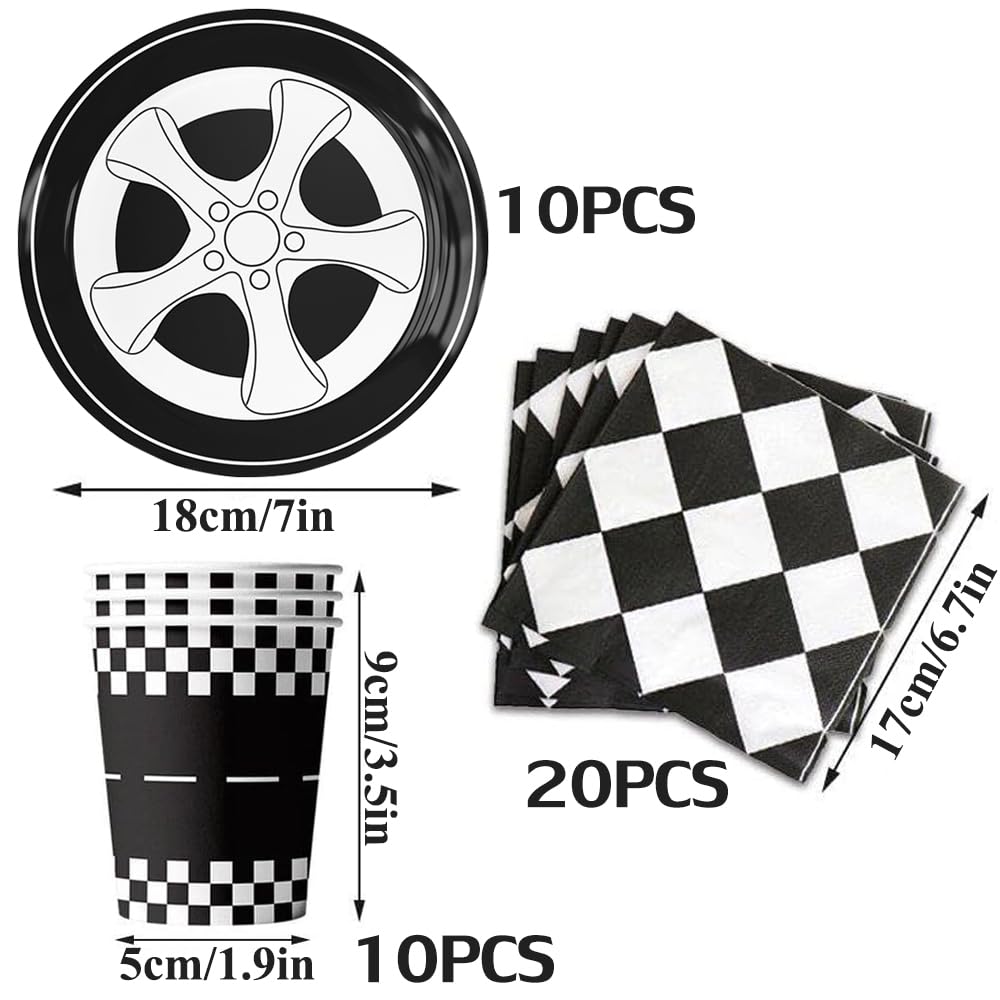 Ensemble de vaisselle 96 pièces en forme de voiture de course - Fournitures de fête « Happy Ensemble de vaisselle 96 pièces en forme de voiture de course - Fournitures de fête « Happy