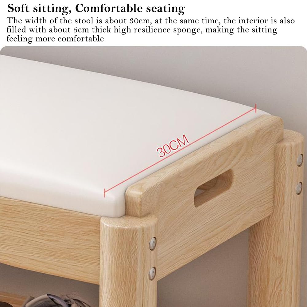 Schuhbank aus Holz, 2-stöckig, stabil, Aufbewahrungs-Organizer mit Sitzkissen, kleiner Schuh-Organizer (Original Holz)