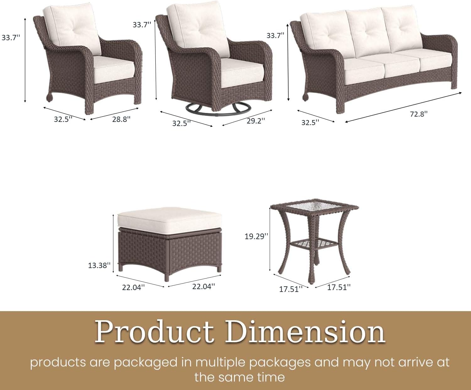 9 Piece Patio Furniture Set, All-Weather Wicker Outdoor Conversation Set with Swivel Rocking Chair and 6 Inch Thick Cushions
