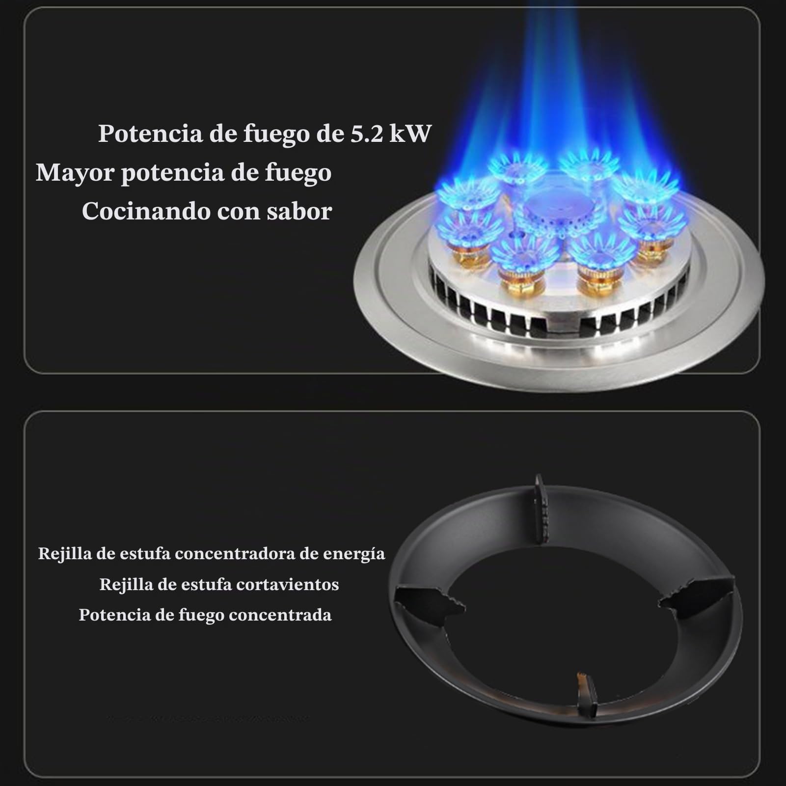 Cocina A Gas De 1 Quemador, Quemador Wok De 9 Cavidades Y 5,2 KW, Cubierta De Vidrio Templado con Protección contra Llamas, Fácil De Limpiar For El Hogar Y La Cocina(LPG)