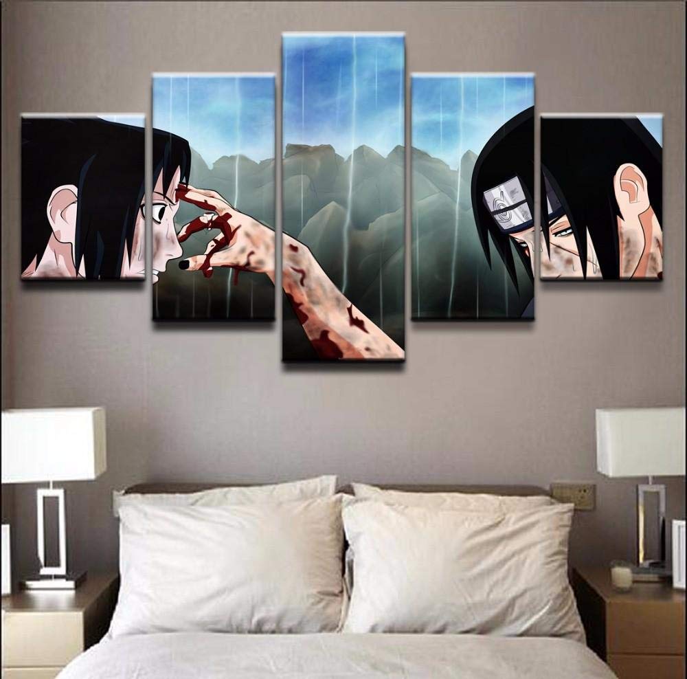 yuanjun 5 Juegos De Pinturas Impresión HD Pintura De Arte De Pared Pintura Moderna Pintura De Decoración del Hogarimpresión De Lienzo XXL Naruto Sasuke E Itachi Pintura
