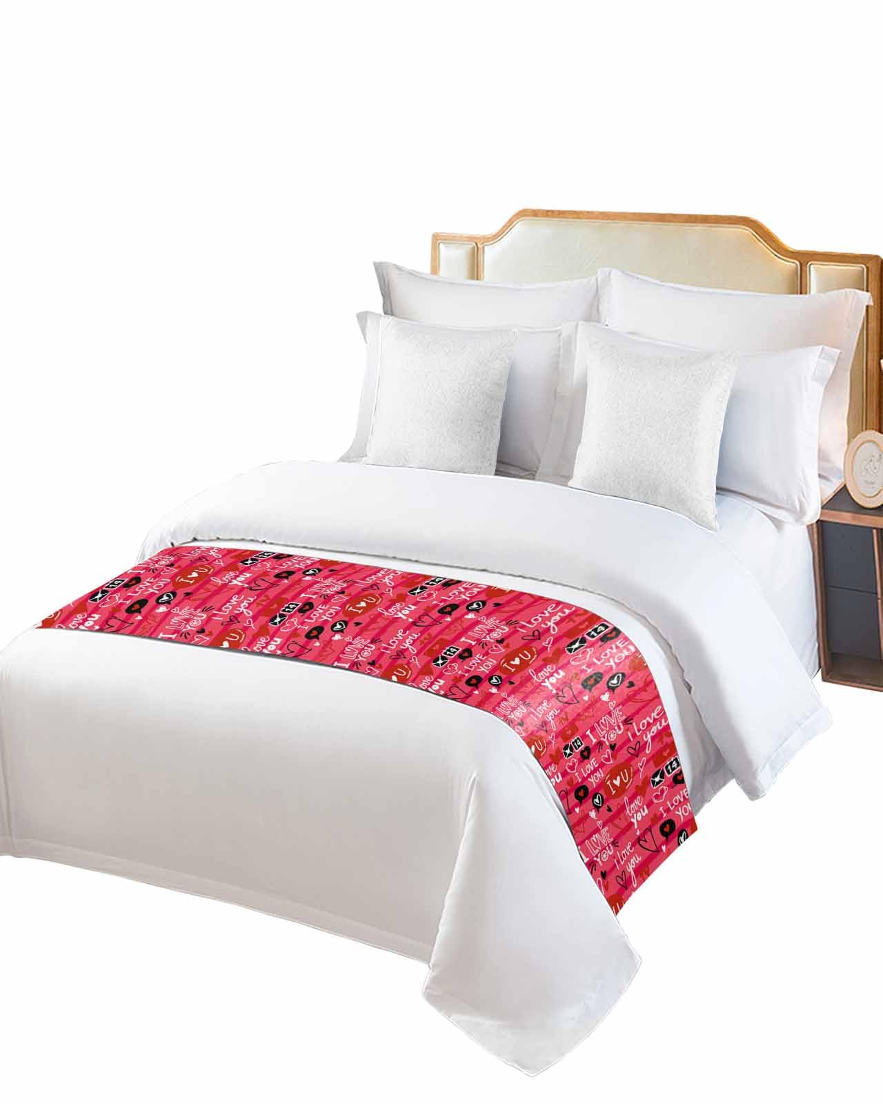 Bed Runner Scarf Valentines Day Love Heart Envelope Decoration Stripes Red Bedding Scarf Decorative Bed Runners Cover for