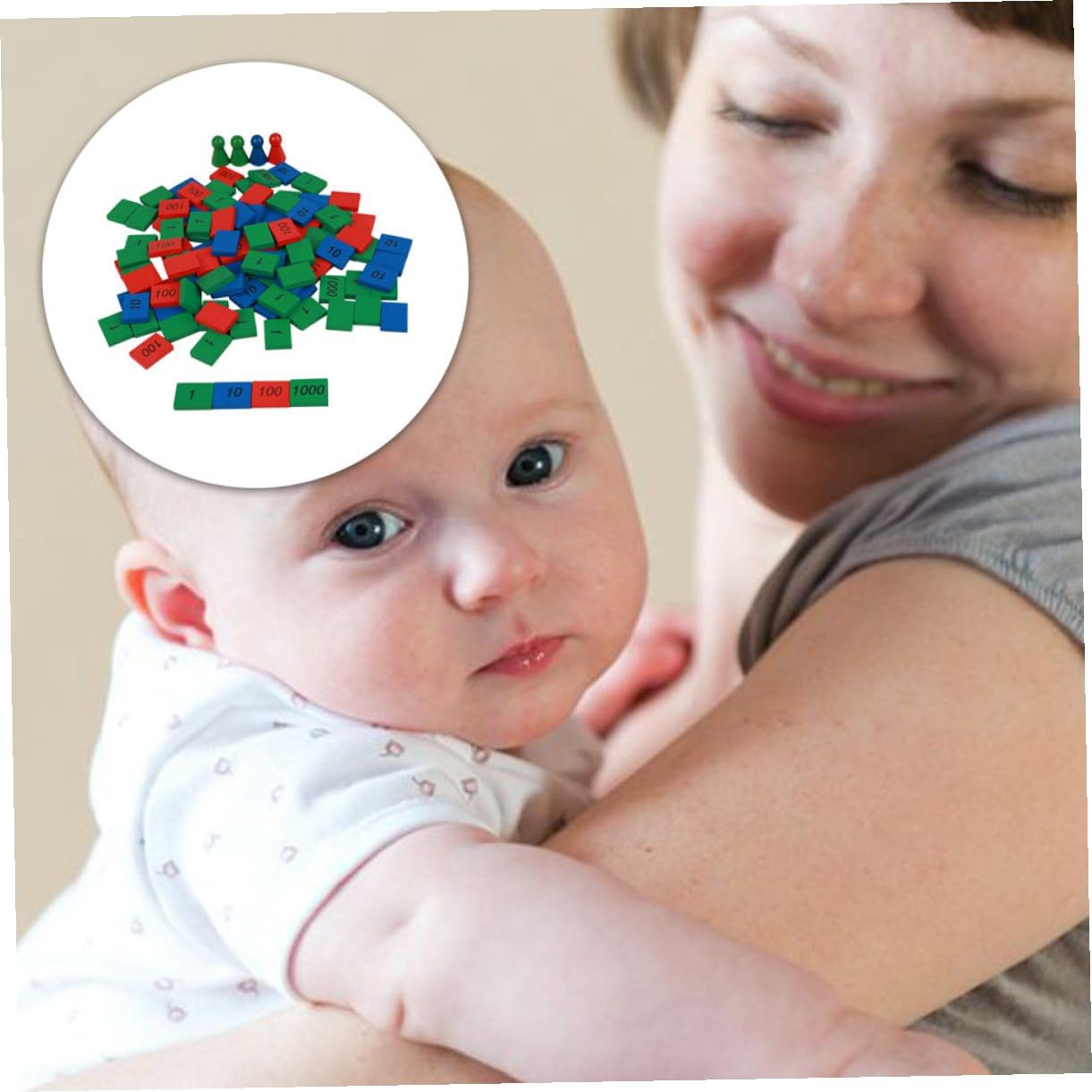 Juego de Sellos Matemáticos Montessori de Madera para Niños y Niñas, Mini Tamaño, 112 Piezas, Juguete Educativo para Bebés de 6 a 12 Meses, Desarrollo Temprano y Coordinación