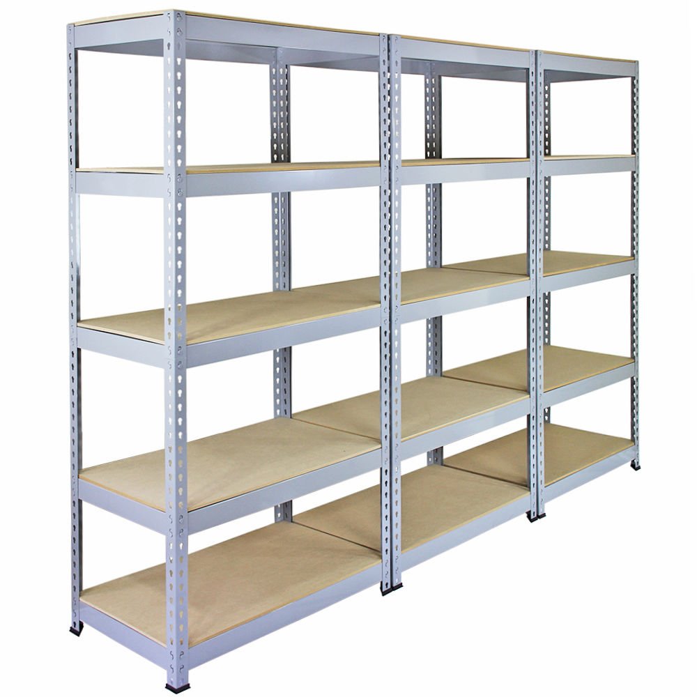 Panana 3 x 1.8m Garage Shelving Units Heavy Duty Racking Shelves for Storage 5 Tier (180KG Per Shelf), 900KG Capacity For Workshop, Shed, Office (Silver, 180x90x40cm)