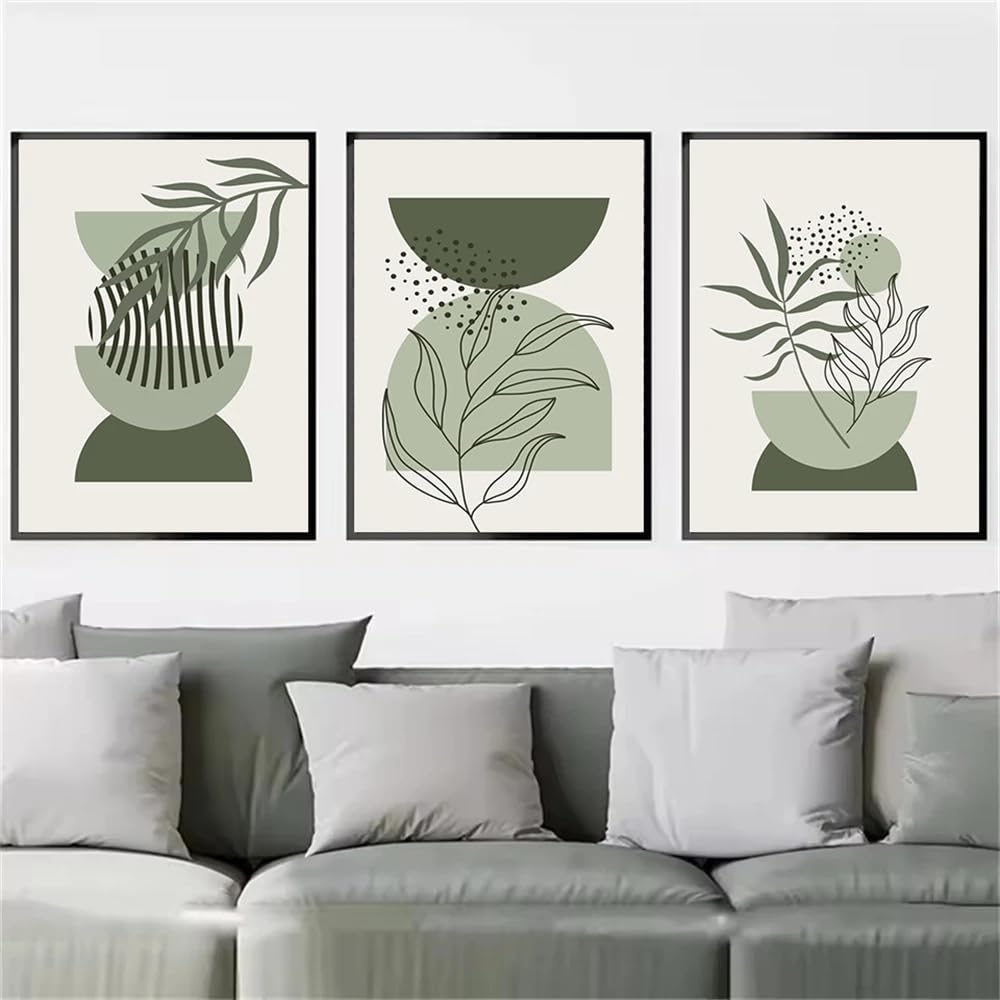 GOSRD Canvas Poster Bohemian Plant Green Geometry Minimalist Abstract Wall Art Print Illustration Painting Living Room Decor(50x75cm-3Pcs)