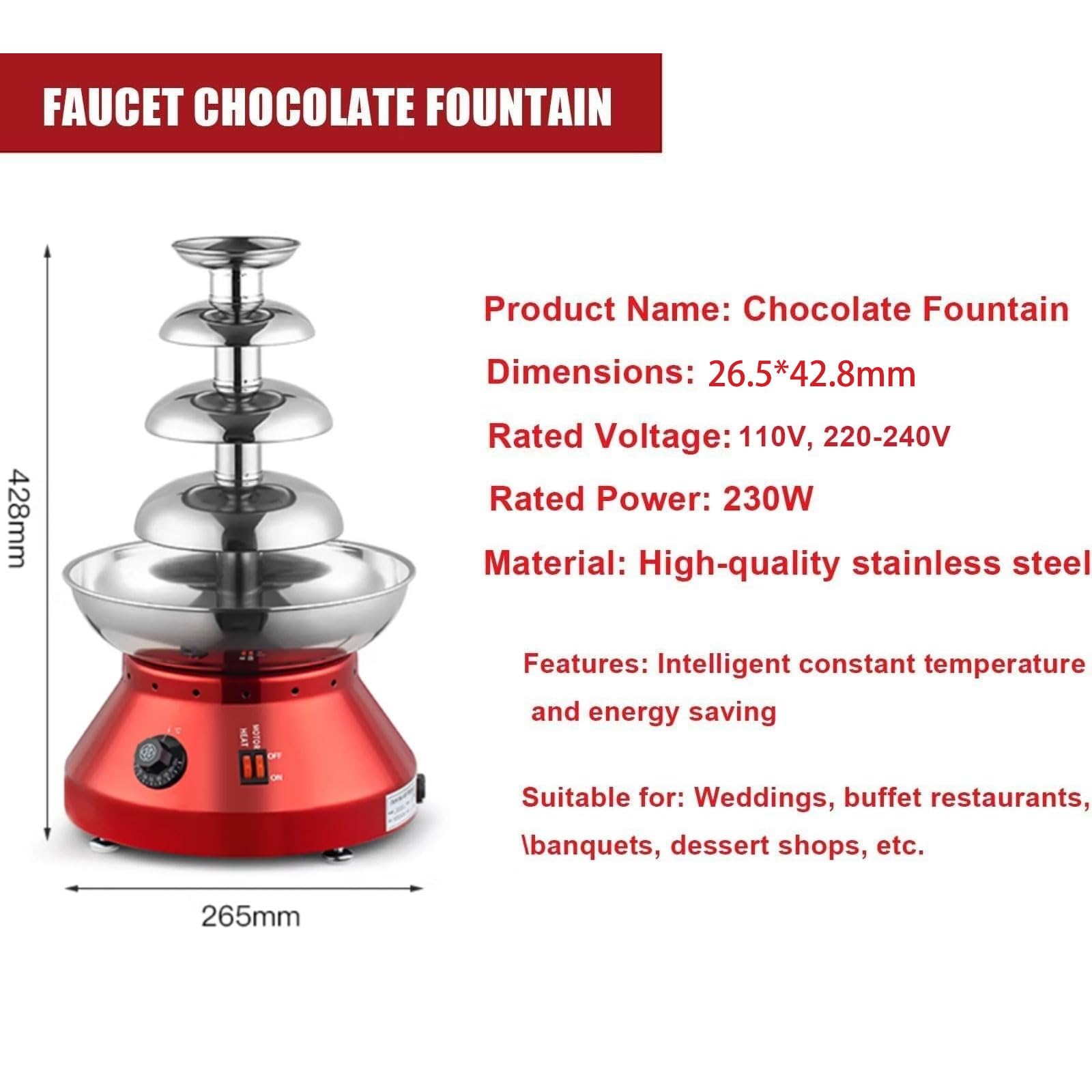Fondue à chocolat électrique à 4 niveaux avec contrôle de la température pour fêtes et célébrations