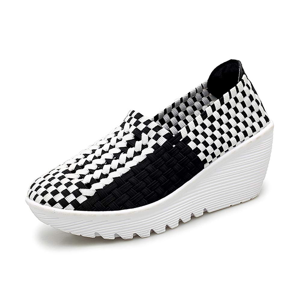 Ruiatoo Women's Platform Wedge Sandals Comfortable Walking Shoes Woven Pumps Mary Jane Shoes