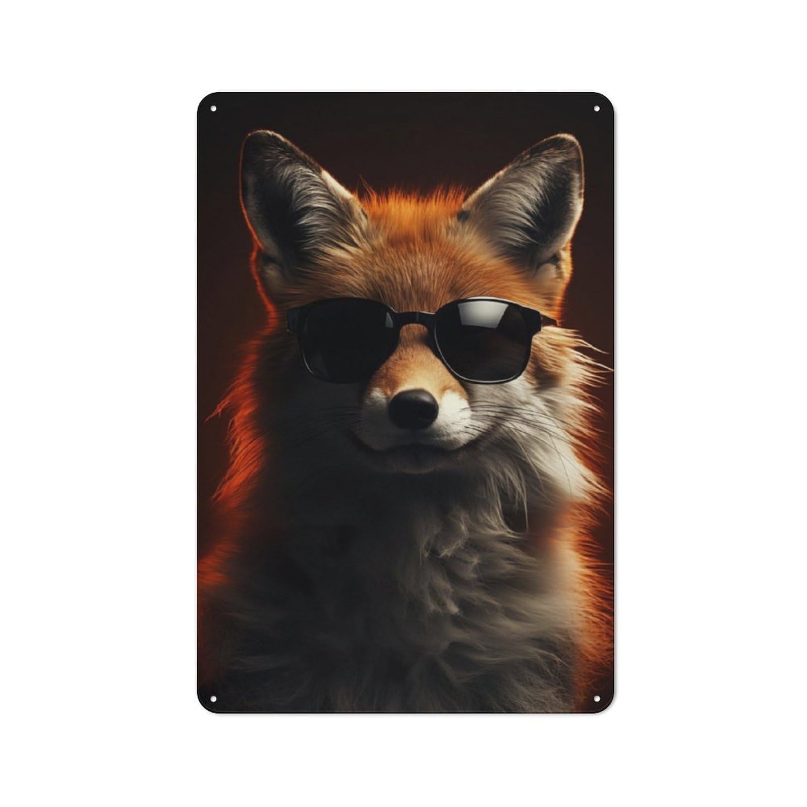 Cool Fox With Sunglasses Rustic Metal Sign 30x20cm, Country Vintage Country Wall Plaque for Cottage, Kitchen, Hallway Or Breakfast Nook