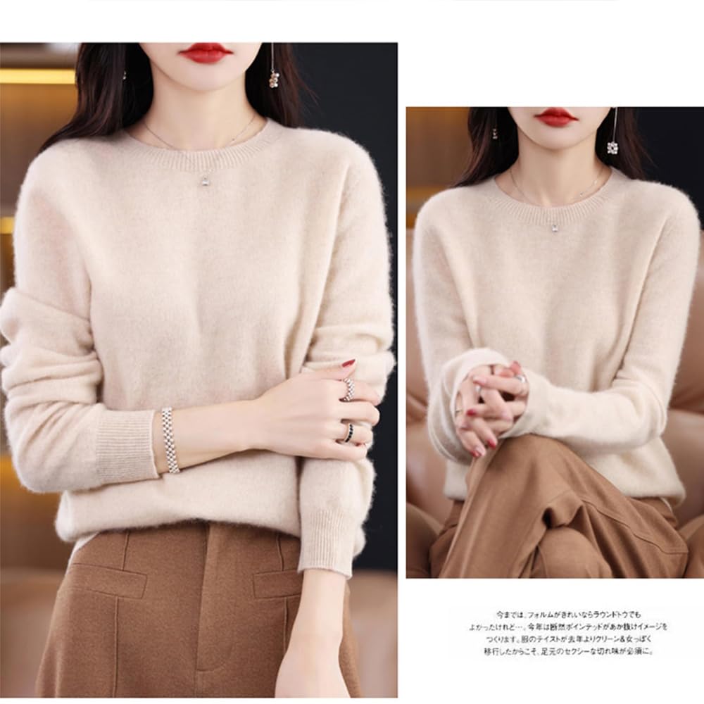 Suéteres de Cachemira para Mujer, jerséis de Cachemira, suéter de Lana Merino para Mujer, suéter de Punto Ligero (Beige,M)