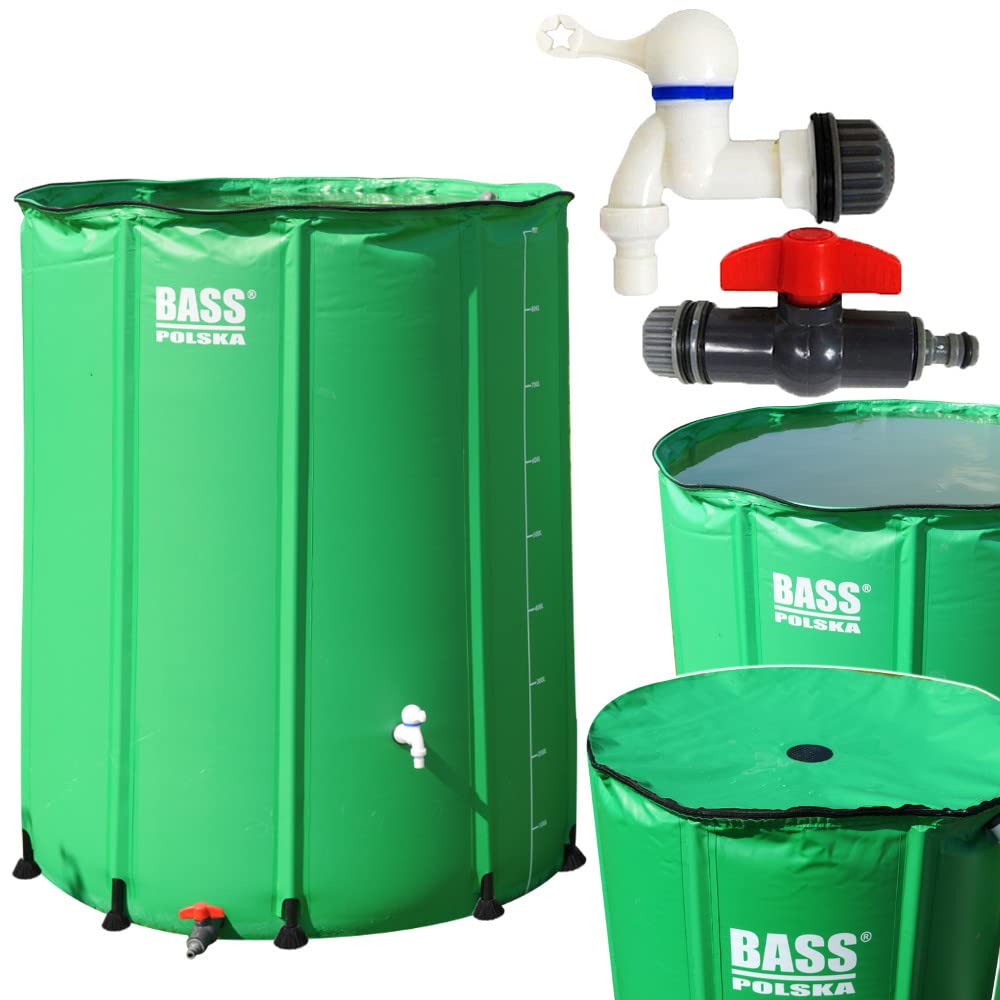 BASS POLSKA Barril de Agua de Lluvia contenedor de Agua de Lluvia del canalón Tanque de Agua de Lluvia práctico Grifo Plegable fácil de Usar con conexión rápida 1000l ⌀ 100 x 125 cm