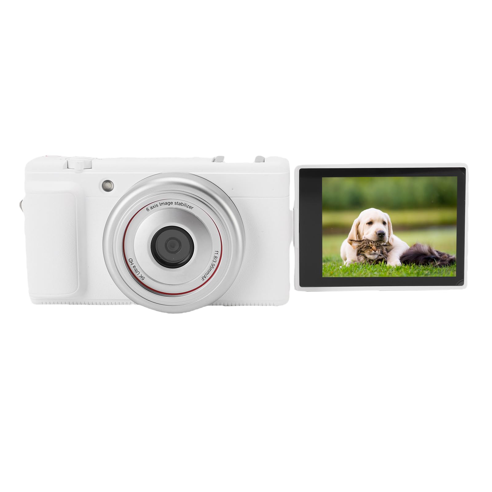 Vlog Camera 2.8 Pollici Flip Screen, Video 5K30 80M Foto Zoom Digitale F1.8 Grande Apertura Adatto per Vlogging, Live Streaming, Webcam USB (Bianco)