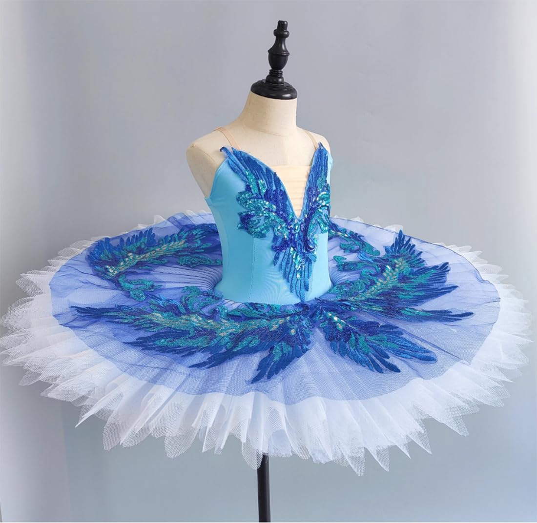 Vestido de Tutú de Ballet Profesional para Niñas, Disfraz de Princesa con Plato de Panqueque Y Bailarina del Lago de Los Cisnes, para Competición de Baile En El Escenario, Ropa de Práctica （160 cm）