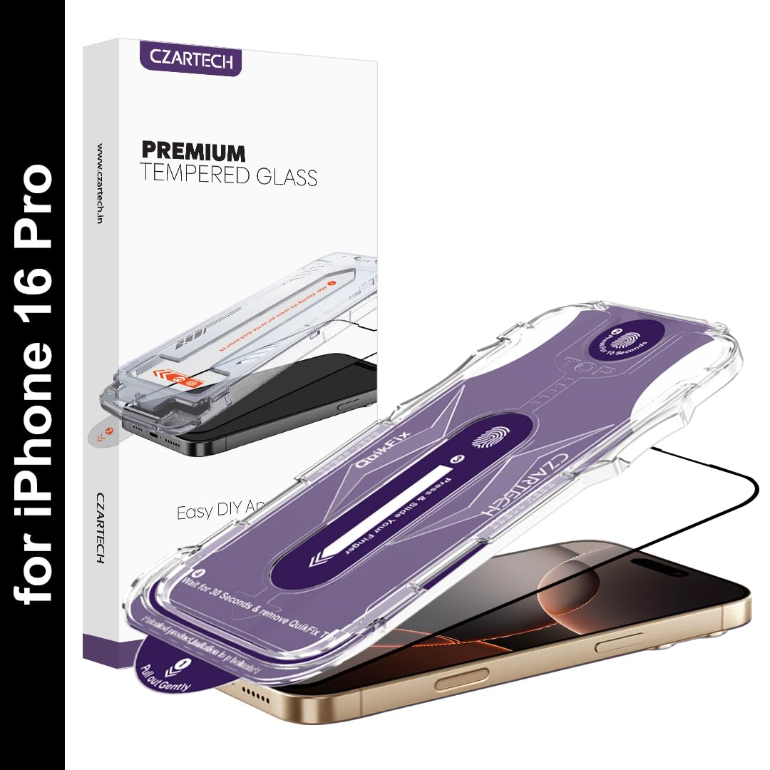 Czartech Auto Align [MATTE] Tempered Glass Guard For iPhone 16 Pro Edge-To-Edge Protector Quick Fix Screen Protector with Applicator & Easy Installation Kit