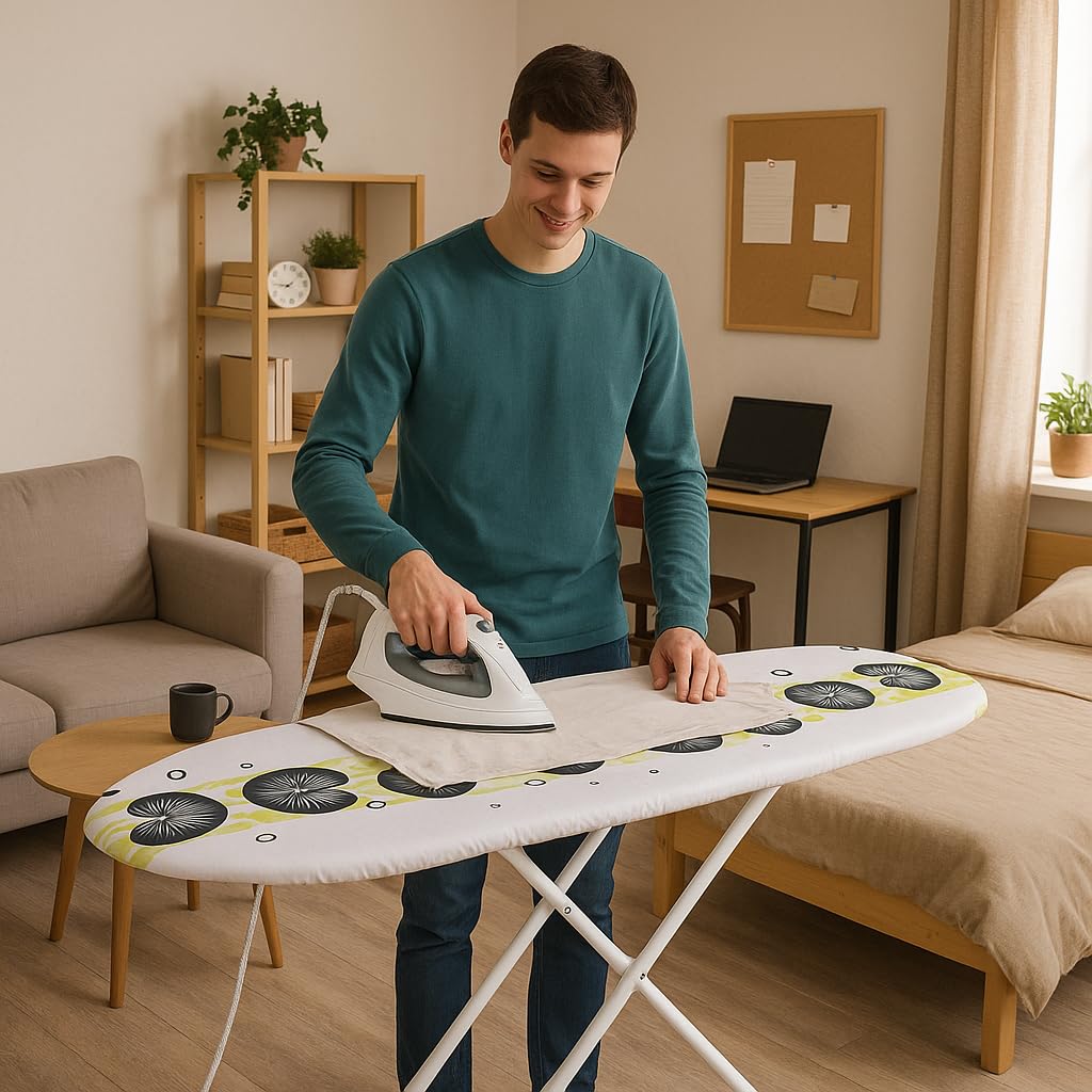 MSV - Asse da stiro modello Eco - 10 posizioni - Altezza regolabile fino a 90 cm - 130x33x90 cm - Pieghevole - Poggiaferro a forma di H - Motivi casuali
