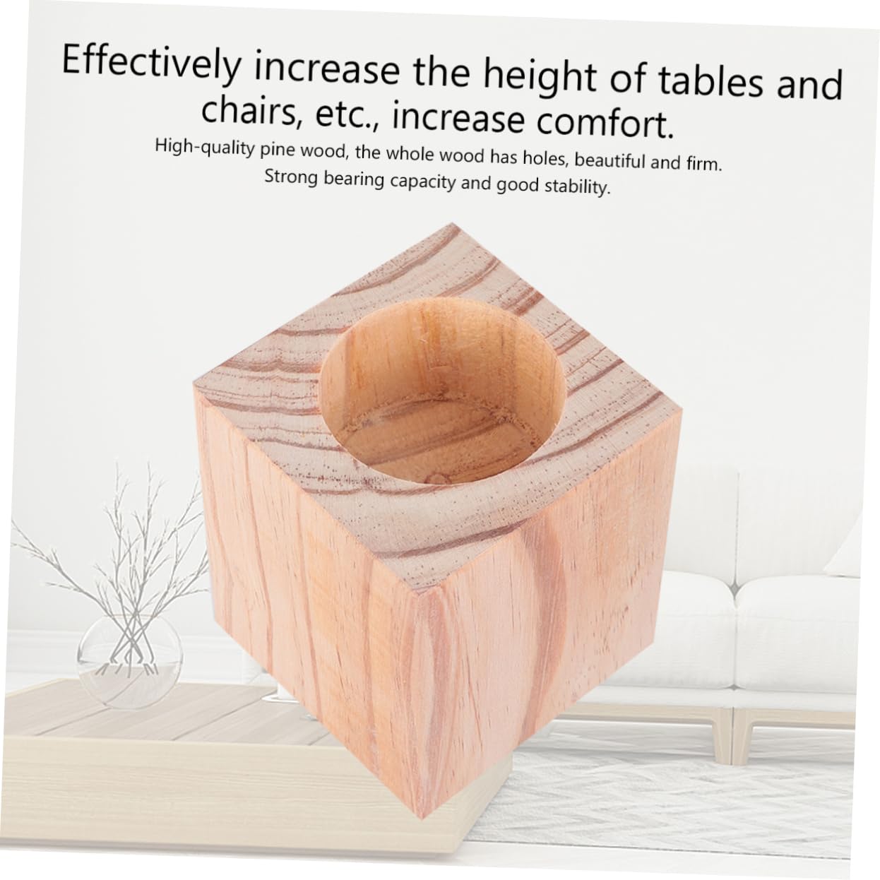 SOLUSTRE 2pcs Solid Wood Round Furniture Risers for Table Legs Increases Height by Pine Wood for Chairs Tables and Desks Non- Design for Stability