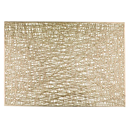Goldfarbene rechteckige Tischsets, Set mit 4 Stück, metallisches Vinyl, leicht zu reinigen, rutschfest, fleckenbeständig, waschbar, waschbar, modern, abstrakt, Tischmatten für Abendessen, Hochzeit,