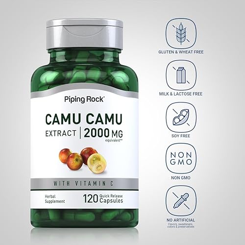 Miniatura 3 de Piping Rock Camu Camu Cápsulas 2000mg | 120 pastillas | Extracto de fruta | con vitamina C | Suplemento sin OMG, sin gluten
