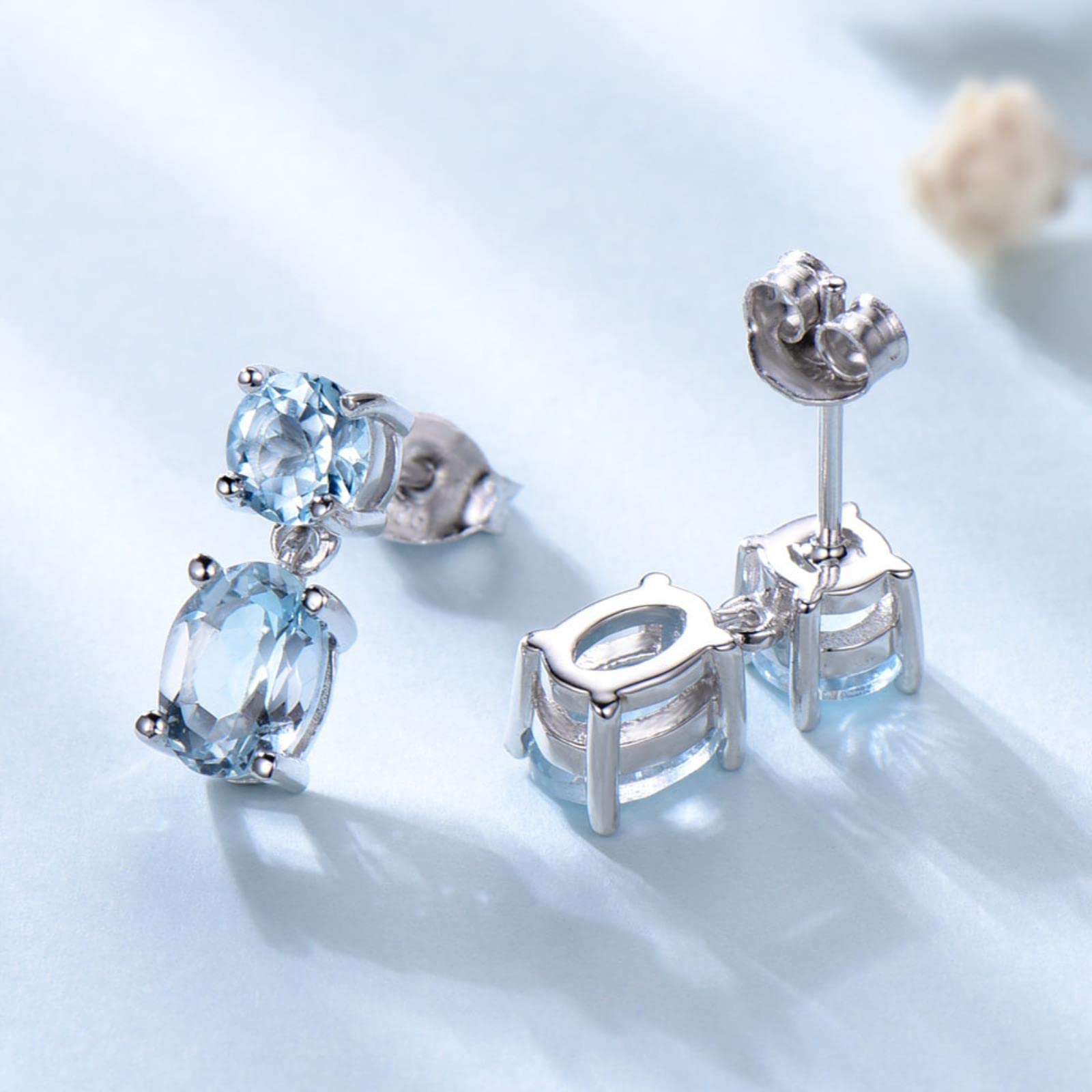 LOKILOKI 925 Pendientes De Plata Doble Creado Joyería Nano Topacio Azul Cielo De Piedras Preciosas Pendientes De Compromiso Regalo para Las Mujeres Fino