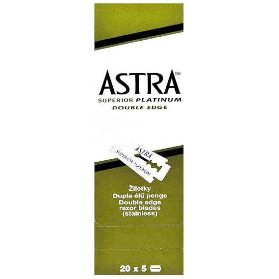 The Shave Factory Astra Platinum Double Edge Safety Razor Blades (100 Count),Smooth&Sharp DE Razor Blades for Men,Stainless Steel Safety Razor Refills for Wet Shaving&Barber Use