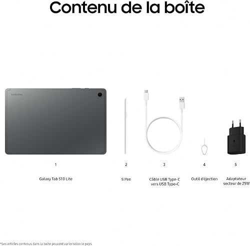 Samsung Galaxy Tab S10 Lite, 10.9", Wi-Fi, 256Go, Tablette Android, S Pen Inclus, Gris, Chargeur Secteur Rapide 25W Inclus, Version FR - 8