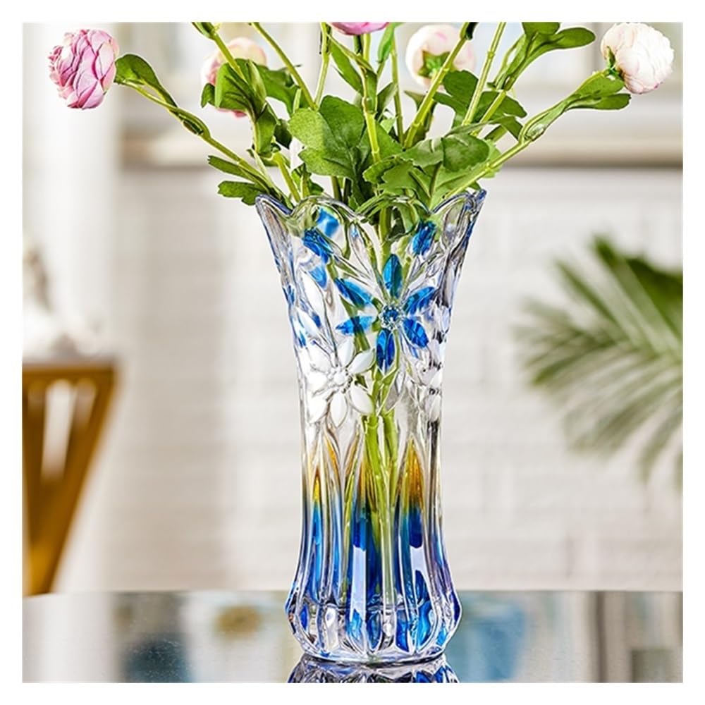 Jarrón, Decoración de jarrón, arreglo Floral for Sala de Estar, Vidrio Transparente de Flores secas, decoración del hogar de Estilo Chino Decoración del hogar(Blue,30cm)