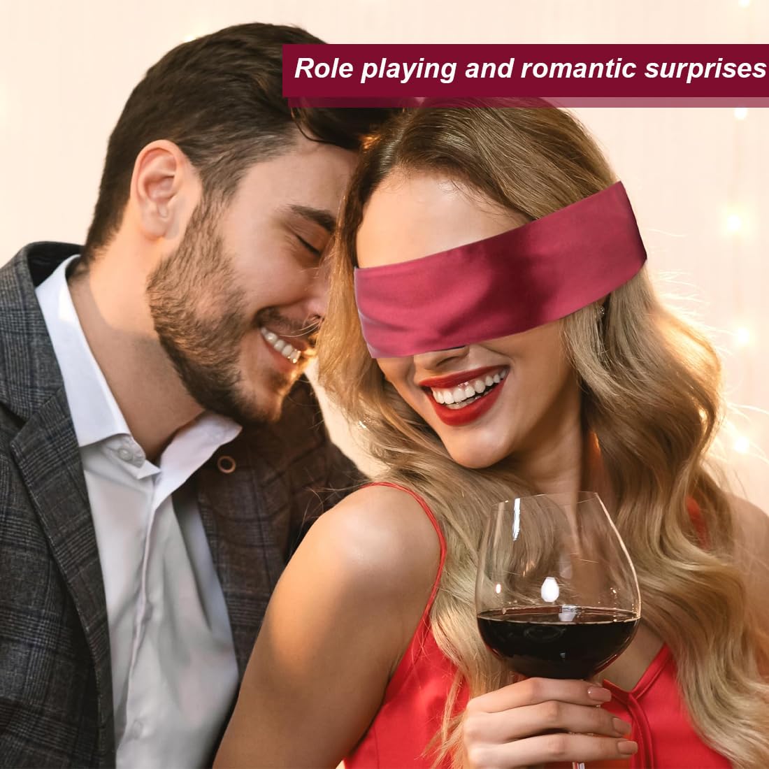 Benda giocattolo sessuale per coppie, maschera per gli occhi, benda giocattolo sessuale fetish, bellissimo regalo erotico per gli occhi, realizzato in raso, maschera per benda bondage, nero e rosso
