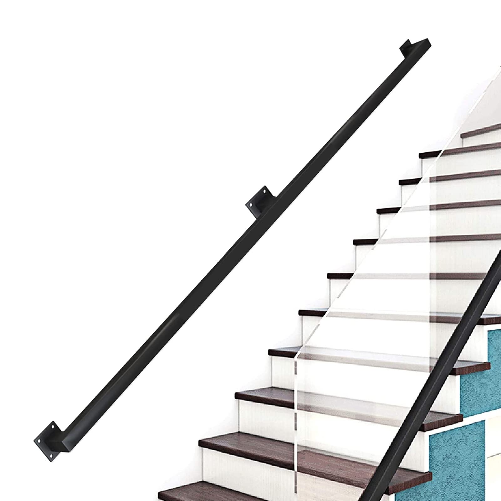 Rampe d'escalier intérieur extérieur en fer forgé noir de 150 cm