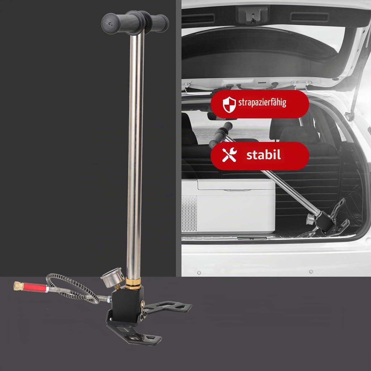 PCP Handpumpe 3-Stufiges Hochdruckpumpe 4500PSI/30MPa Hochdruckluftpumpe Luftgewehrpumpe mit Manometer, PCP Handpumpe für Luftpistole Bootsreifen Kajaks Autoreifen Motorrädern