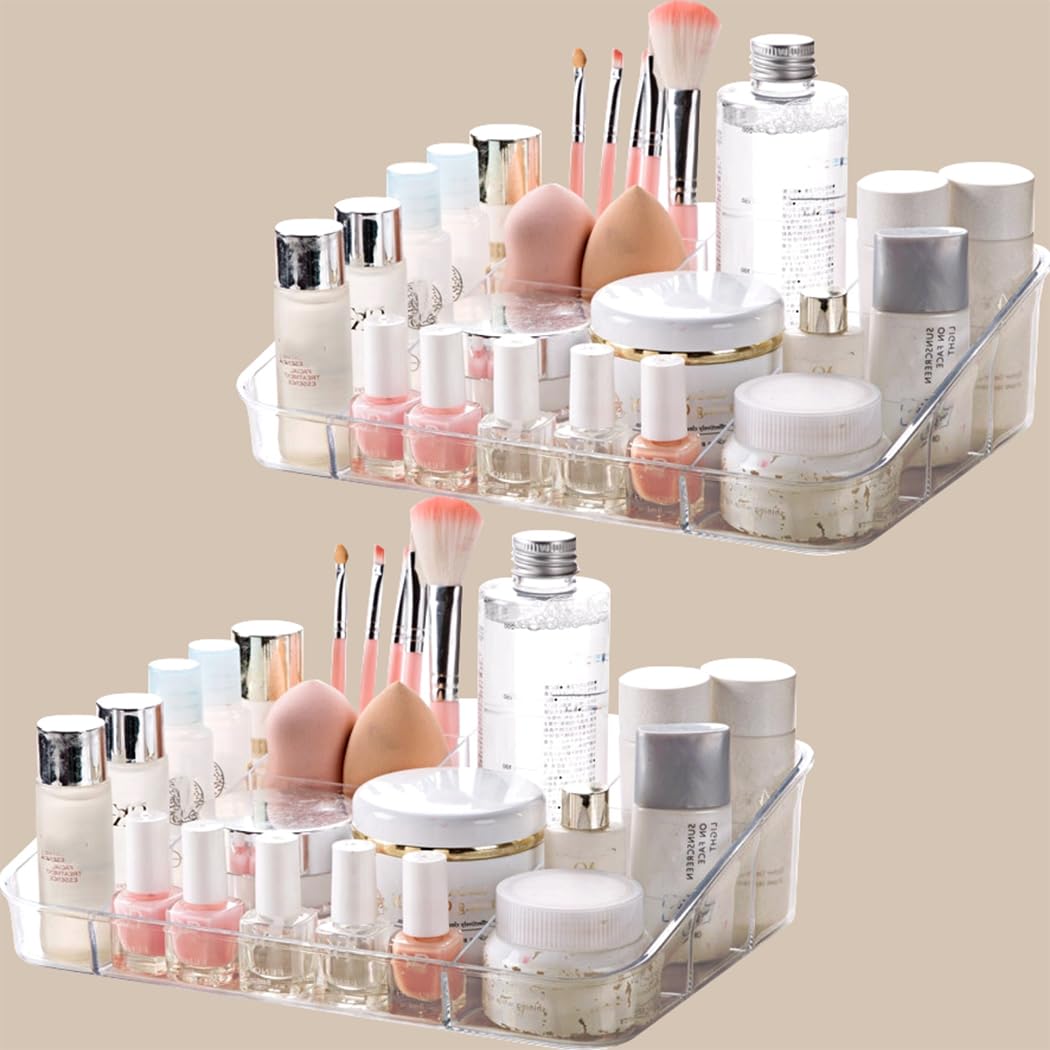 Generisch 2 Stk. Make-up Organizer aus Acryl, transparente Kosmetik-Aufbewahrungsboxen mit mehreren Fächern, Ablagen für Schminke, Büroartikel und Accessoires für den Schminktisch