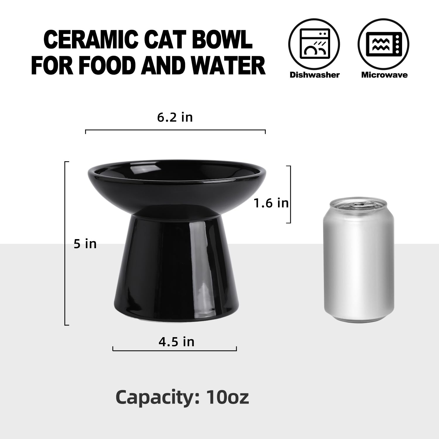 Cuenco elevado extra ancho para comida para gatos, cuencos de cerámica para alimentos y agua, plato ancho y poco profundo para gatos, fatiga del bigote, sin plomo ni cadmio, gran altura