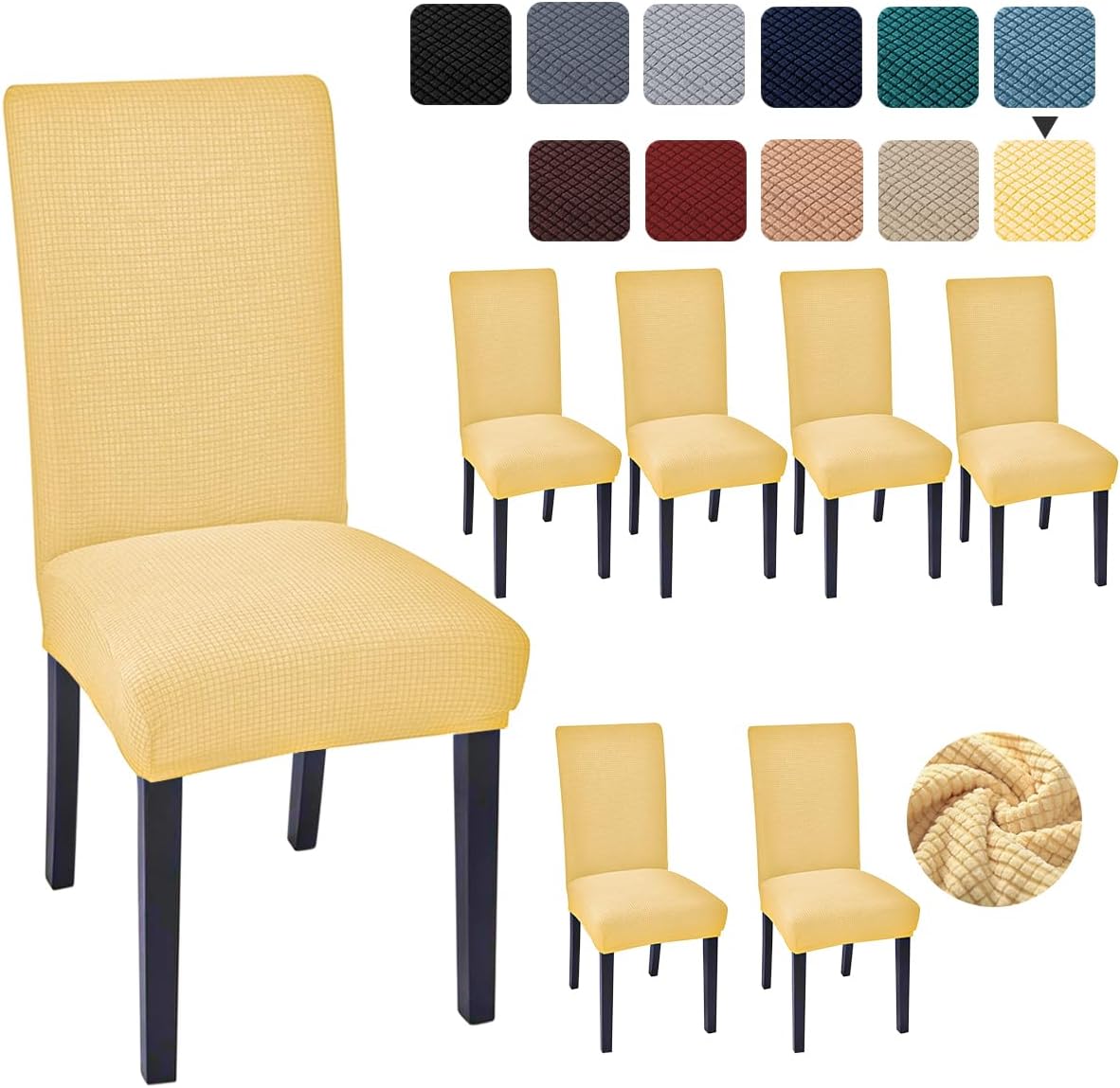 Aertiavty Chair Covers for Dining Room Set of 6 Kitchen Chair Covers, Dining Room Chair Covers Chair Slipcover Parsons Chair Covers, Light Yellow Light Yellow 6