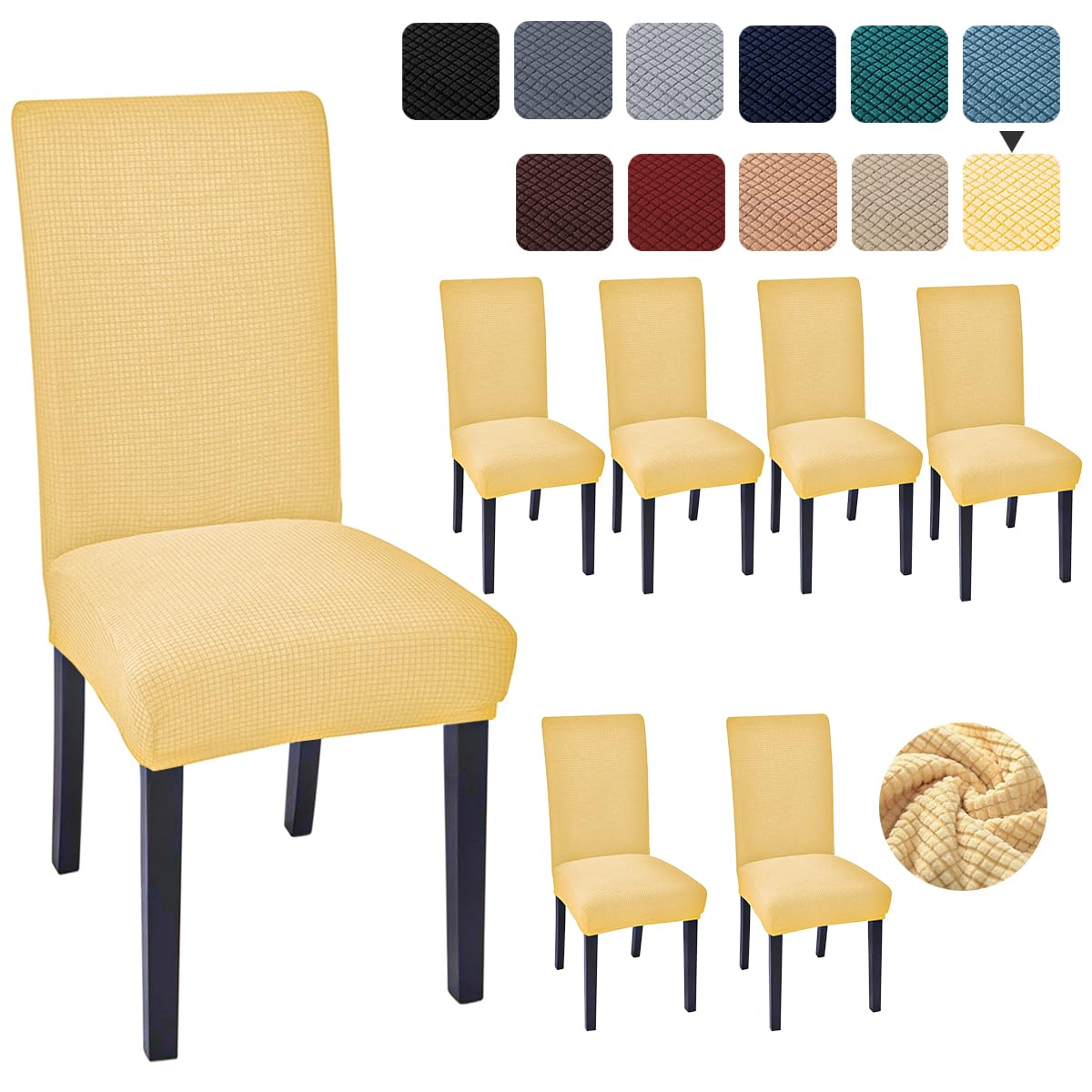 Aertiavty Chair Covers for Dining Room Set of 6 Kitchen Chair Seat Covers, Dining Room Chair Covers Chair Slipcover Parsons Chair Covers, Light Yellow
