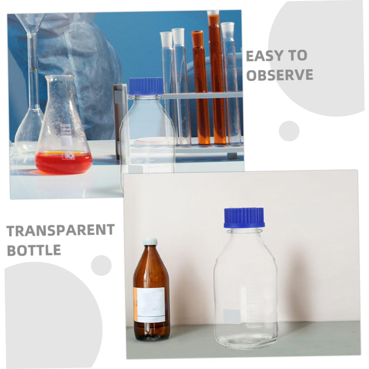 STOBAZA 2pezzi Bottiglia Di Vetro Con Tacche Graduate Per Reagenti Coperchio Sigillato Per Campionamento Liquido Utilizzo in Laboratorio e Conservazione Chimica