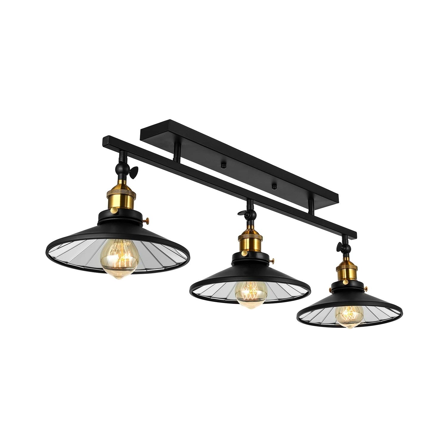 Luci a soppalco Vintage 3 luci, Fai -da -Te in Ferro Nero Specchio decolo in Vetro in Metallo in Metallo semifulona Lampada da Pranzo Lampada da Pranzo lampadario.