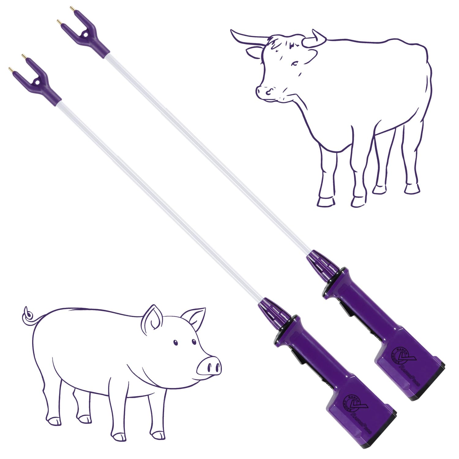 Juego de 2 piezas de ganado recargable morado para vaca, cabra, oveja, cerdo, animal, impermeable, con eje flexible