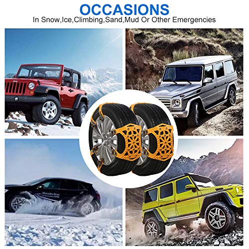 UPEOR 6Pcs Snow Chains Tire Traction Chain Adjustable Emergency Tire Straps for Cars/SUV/Truck/ATV -Winter Anti-Skid Chains for Wheel Width 165-275mm/6.4-10.9'' (Orange)