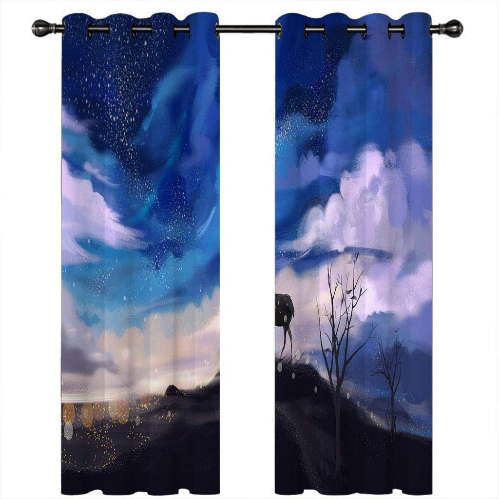 Rideaux Salon Voilage Occultant Thermiques 3D Ciel Bleu Et Nuages Blancs Abstraits Rideau Salon Design Moderne Chambre Enfant Bebe Fille 280x260Cm Polyester Fenetres Occultants Isolant Lot De 2