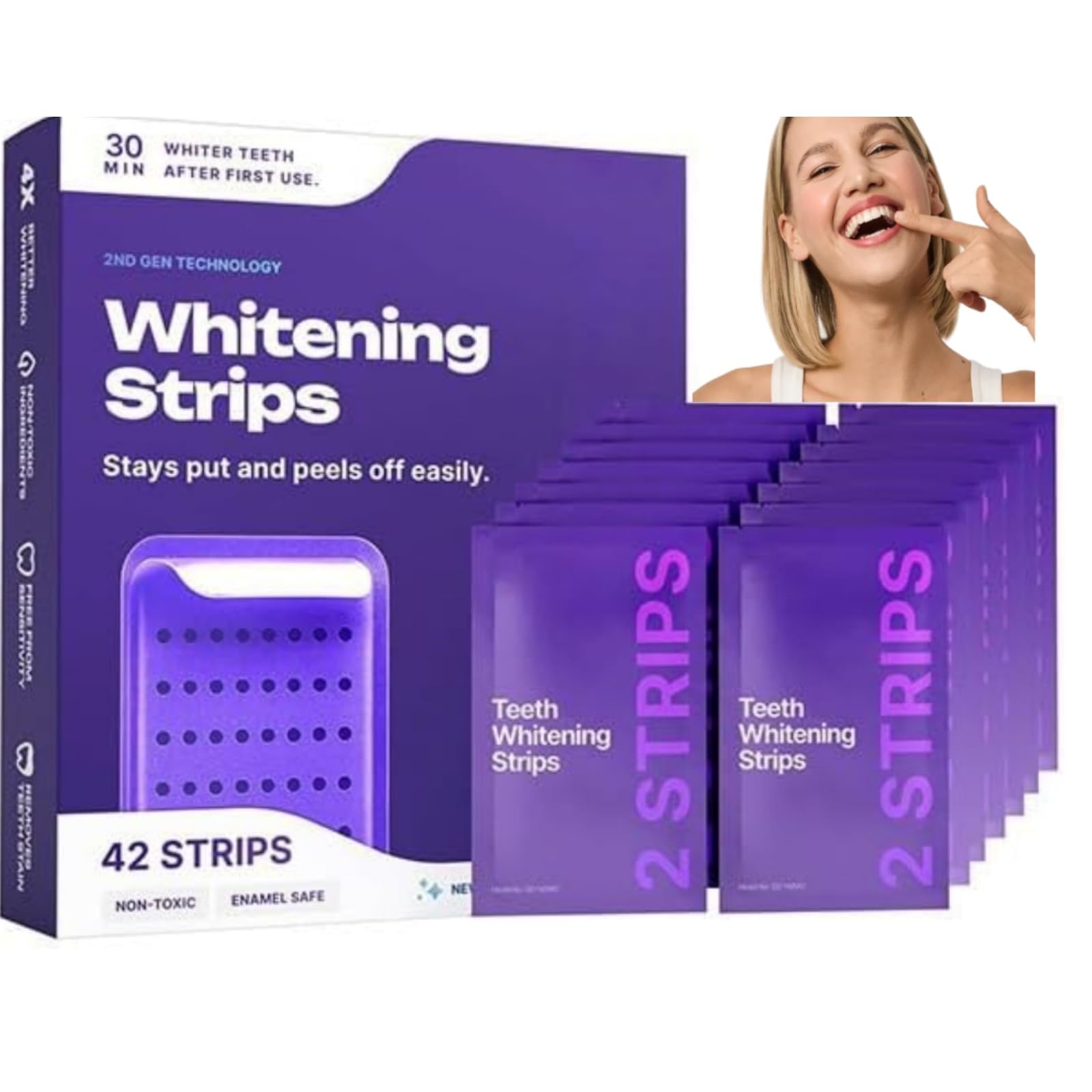 DrDent Purple Whitening Strips, Bande De Blanchiment des Dents, 42 pièces (1 Pièce - 42 Pièces)