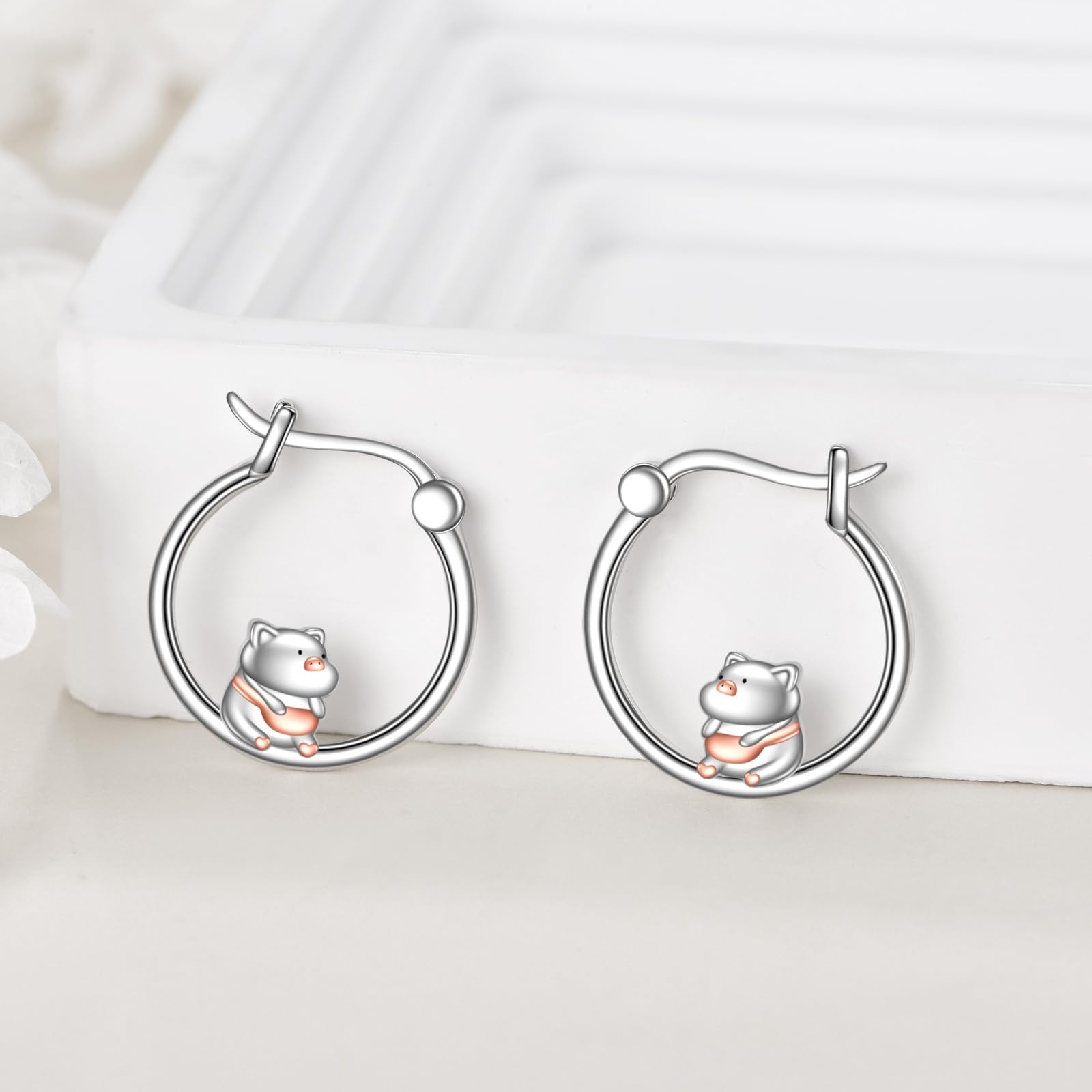 Pendientes de aro de animales de plata de ley 925, pequeños pendientes Huggie, joyas regalos para mujeres y niñas