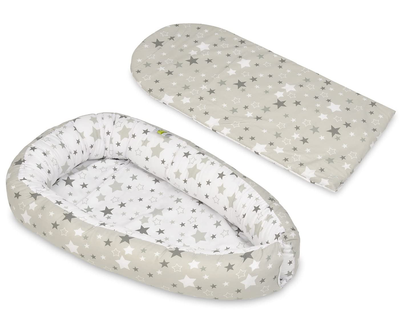 Velinda Riduttore,nido,culla,culletta,bozzolo per letto,neonato,100% cotone (motivo: stelline bianco grigie su sfondo grigio - stelline)