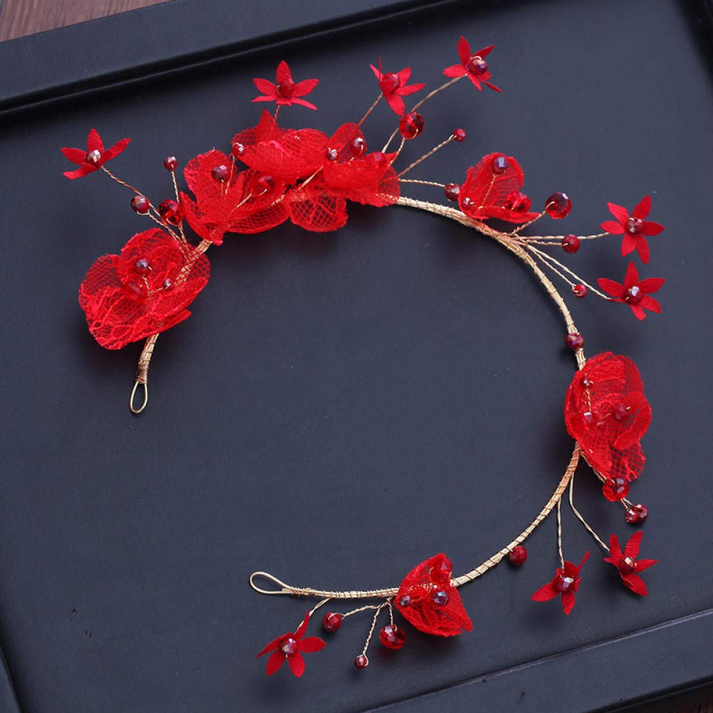 Tiara stop strassu Bridal Crown ozdoba na głowę Fairy Flower Red dla kobiet prosta moda wesele ozdoba do włosów Vintage opaska na czoło na imprezę prezent