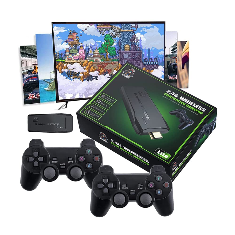 Toshionics 4K Retro Game Console Dual 2.4G Wireless Bluetooth Controllers Rechargeable 10000+ Video Games Stick 9 Emulators TV High Definition HDMI Output Best Gift For Kids 64GB (4k Retro Game)