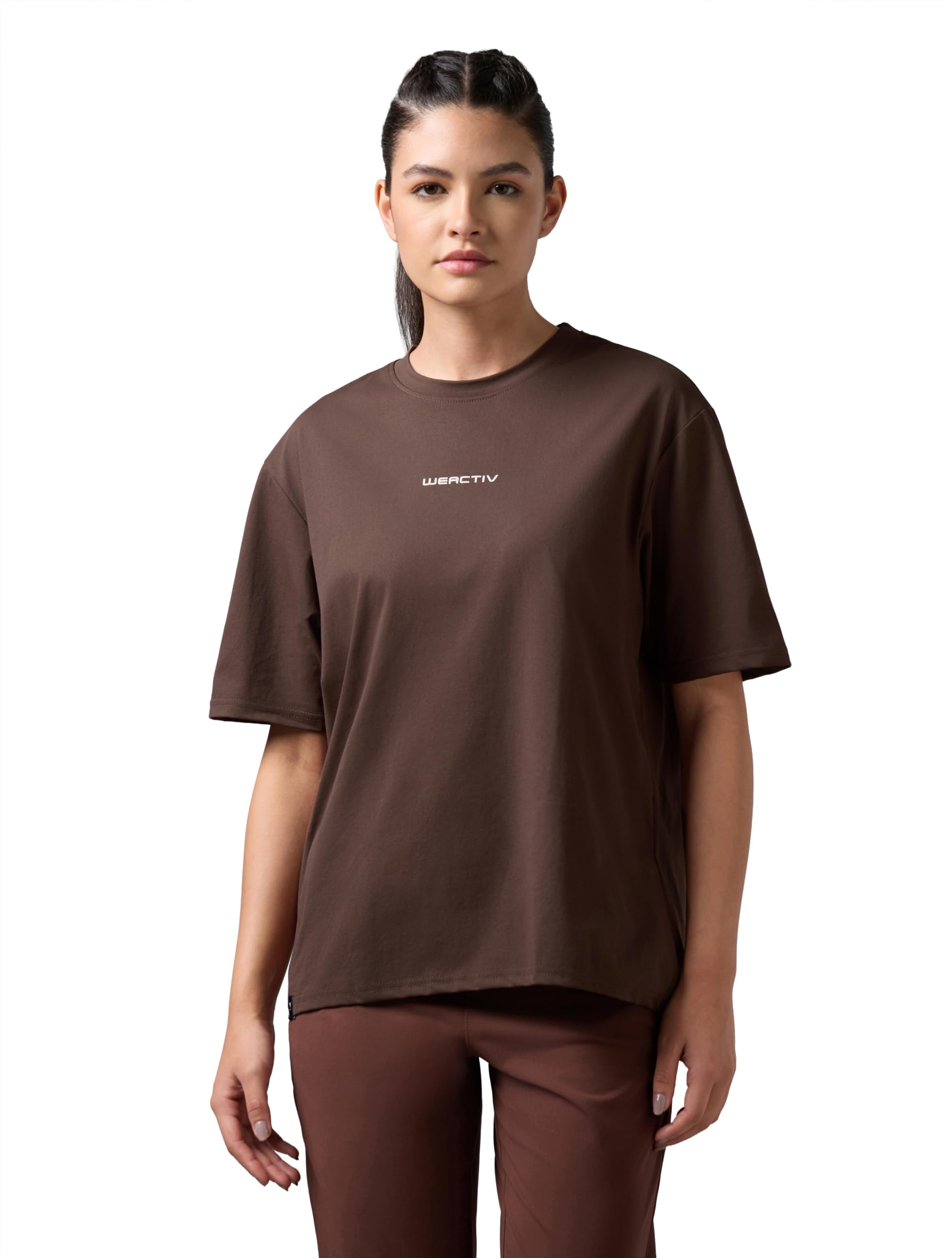 TECHNOSPORT Women's Printed Boxy Fit Round Neck T-Shirt COTFLEX Half Sleeve Slip On Polyester for Gym Yoga Workout UPF50+ Anti Odour-picture-10