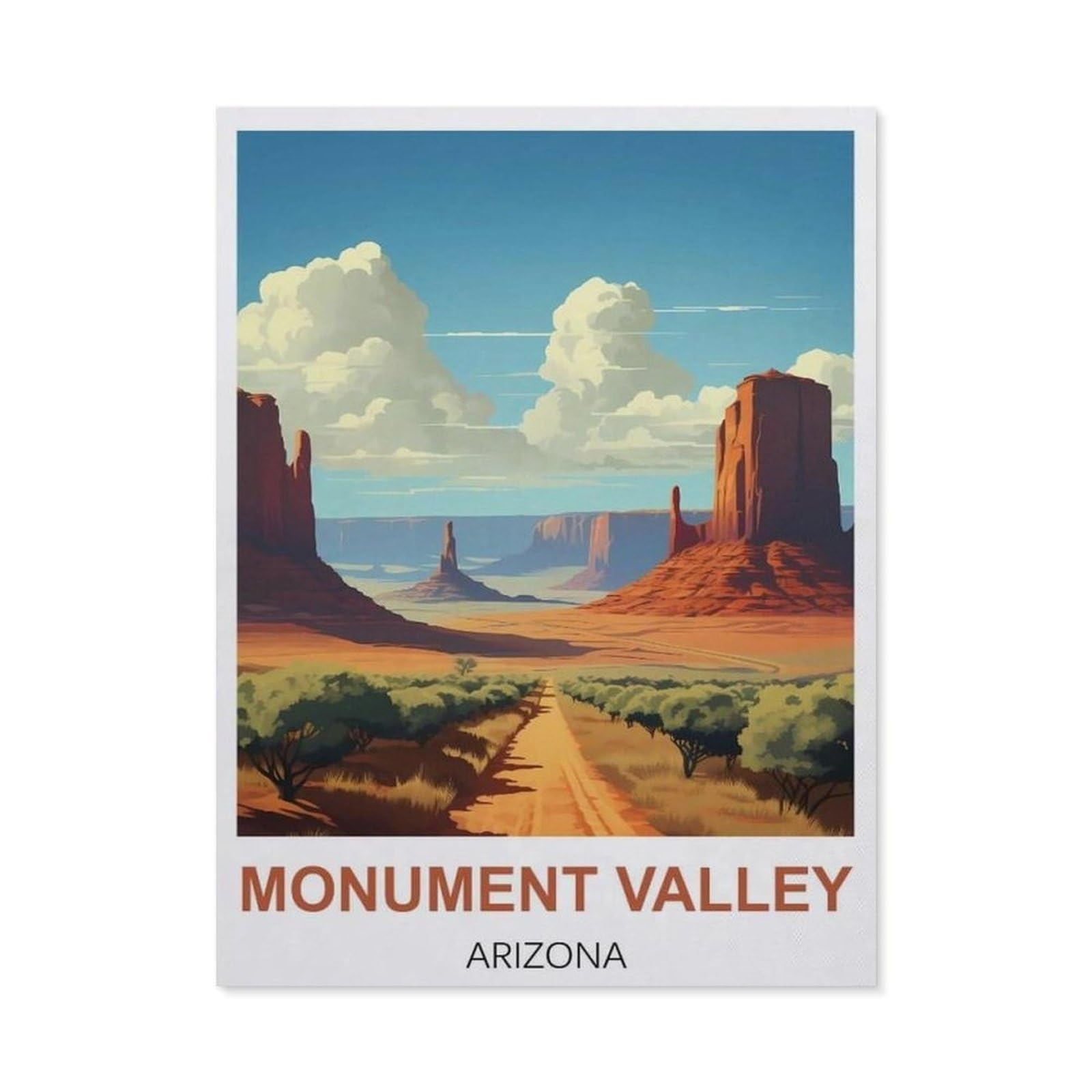 BEAYODKP DIY 5D Diamond Painting，Monument Valley Arizona Vintage Travel Posters，Round Diamond, Used for Room Decoration（30 x 40 cm/11.81 x 15.74 inches）-CB19