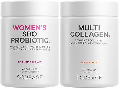 Miniatura 1 de Codeage Paquete de cápsulas de proteína de colágeno múltiple y probióticos para mujeres, píldoras de colágeno múltiple, tipos de colágeno I, II, II,