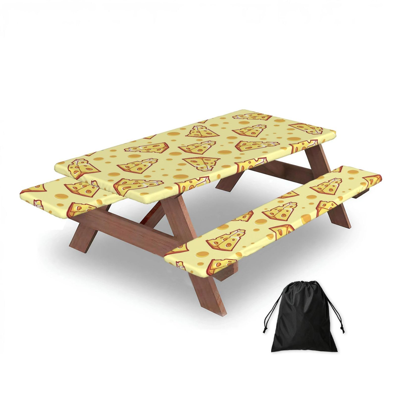 Dopklna As Picture Cheese Food, Picnic Table Cover With Bench Covers -Waterproof Elastic Fitted Tablecloth For Garden Camping Patio 76X152cm