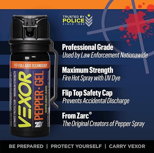 Miniatura 2 de VEXOR - Gel de pimienta de Zarc, spray de pimienta policial de máxima resistencia, gel es el futuro, tecnología de eje completo (360) dispara desde