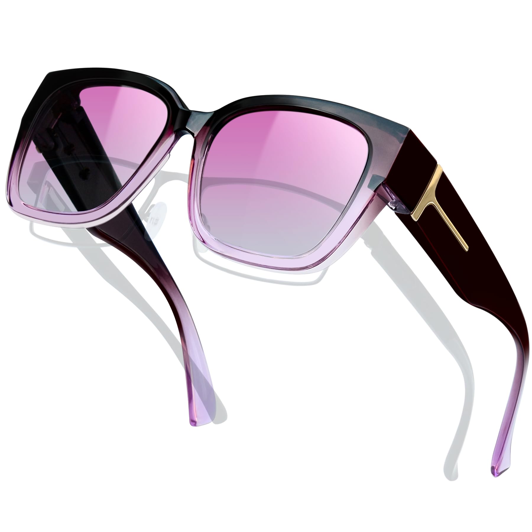 Oversized Sunglasses Women Fit Over Glasses, Ladies Big Frame Polarized Eyewear Trendy Square Wrap Around Shades, Over Sun Glasses Men UV400 Protection