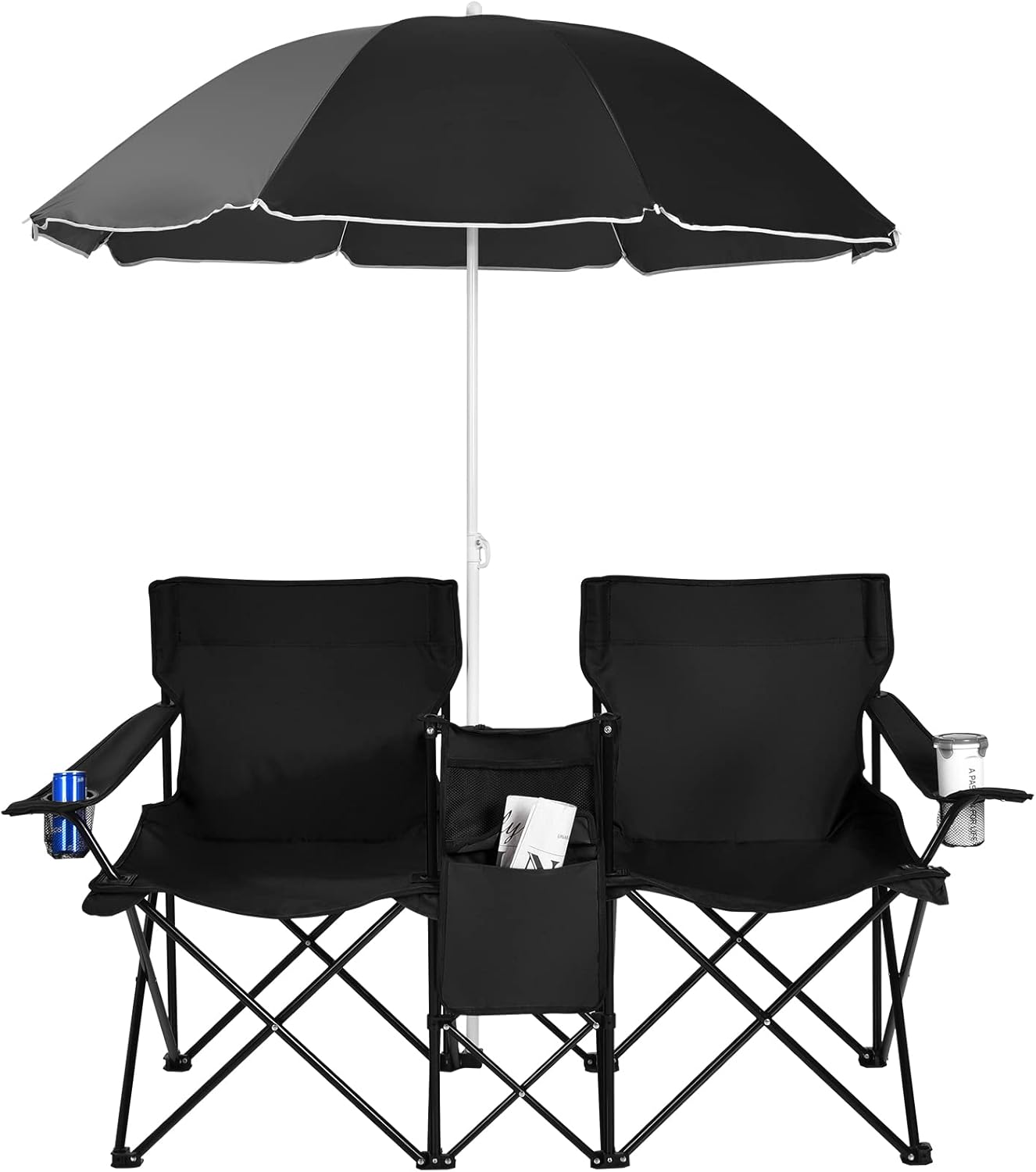 Goplus Double Folding Picnic Chairs w/Umbrella Mini Table